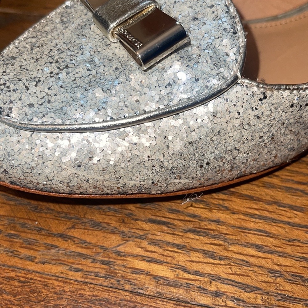 Coach Marah Glitter Bow Slip On Loafers Flats Platinum Metallic 7.5 - Picture 5 of 10